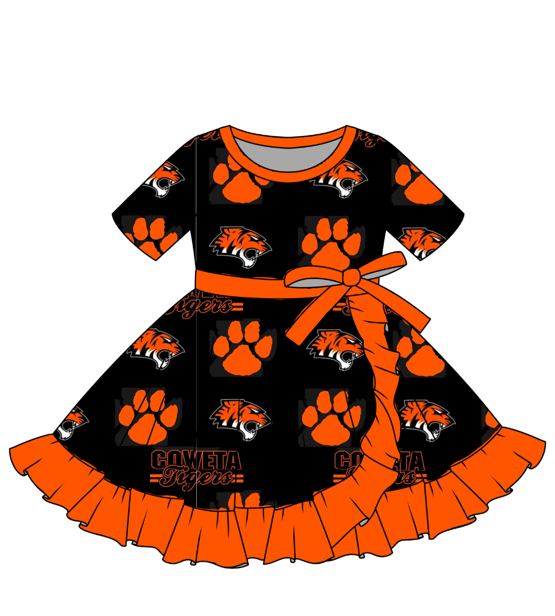 Coweta Tigers Bamboo Short Sleeve Twirl Dress w/ Ruffles & Tied Bow Pre-Order! Closing 6/10! ETA August!