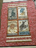 Rodeo/Red Bandana! 43" Wide X 48" Long! Black Back w/Hats and Boots Quilting! RTS!