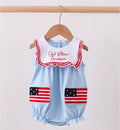 Abby & Evie! Blue God Bless America Flag French Knot Ruffle Bubble Pre-Order!