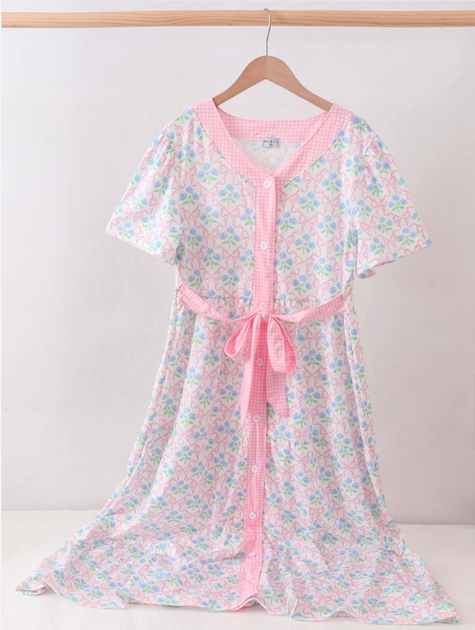 Abby & Evie! Pink Hydrangea Bow Print Tiered Momma Dress Pre-Order!