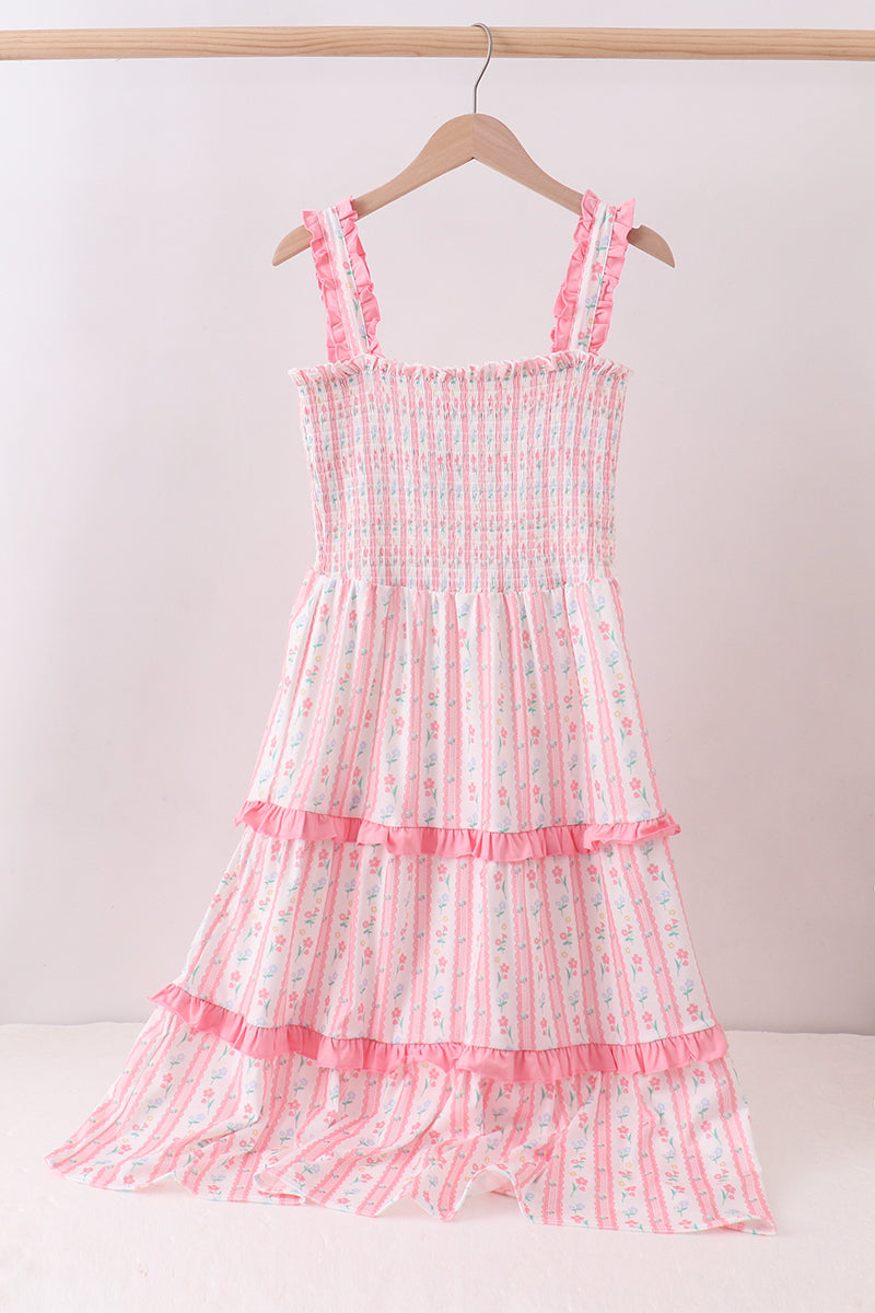 Abby & Evie! Blush Floral Smocked Tiered Momma Dress Pre-Order!