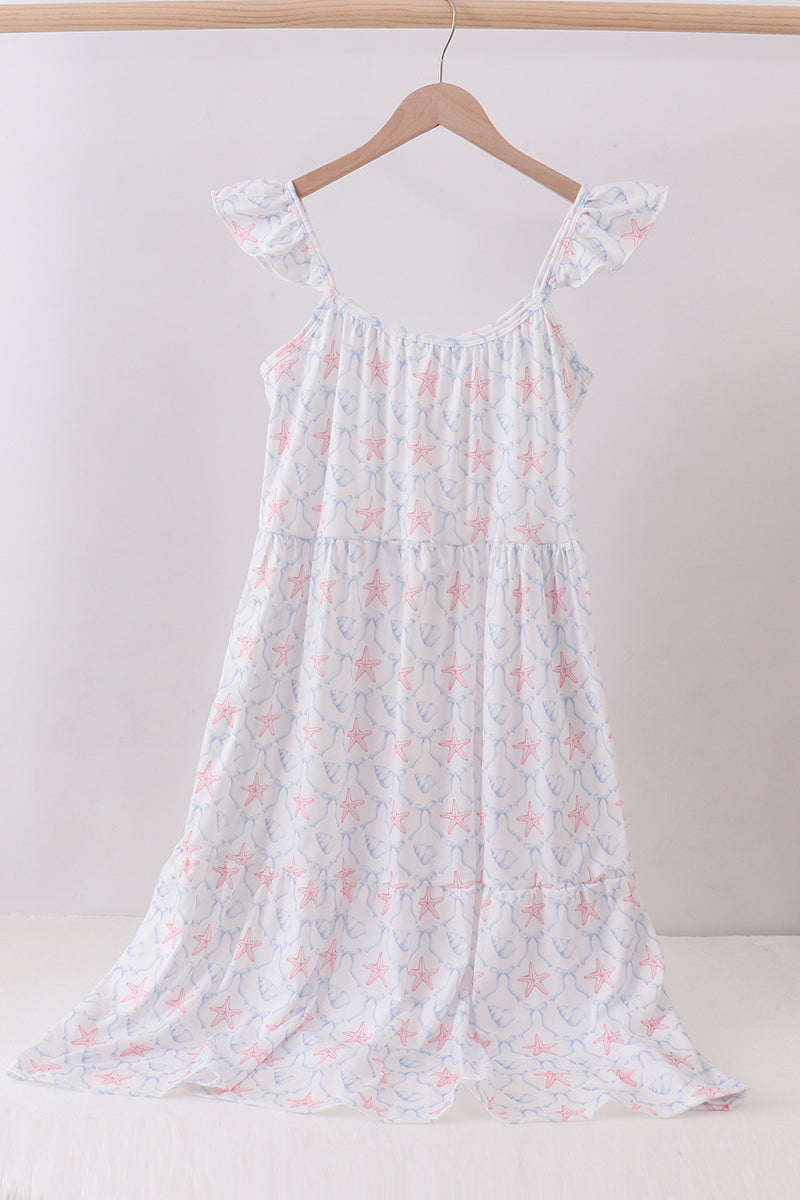 Abby & Evie! Blue Starfish Shell Tiered Momma Dress Pre-Order!
