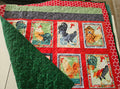Rooster Quilt! 43" Wide X 45" Long! Green Back w/Chainlink Quilting! RTS!