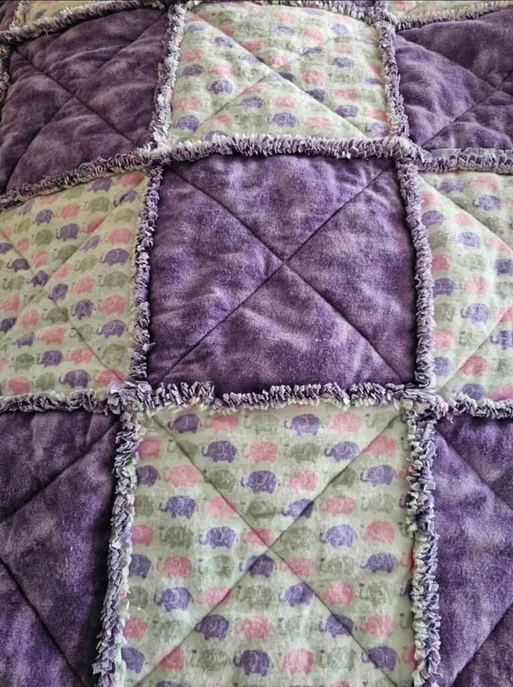 Purple/Elephant Rag blanket/lap robe! 60" Wide X 35" Long! RTS!